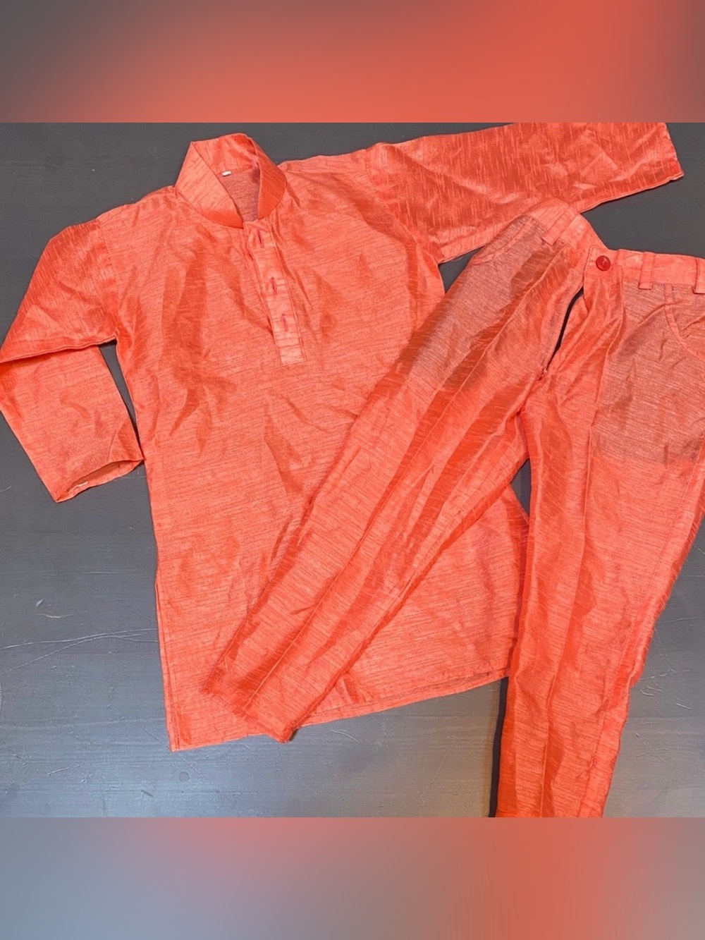 Kids Kurta Pajama Set Size 2 Orange Indian Traditional Festive Boys Tunic Pants